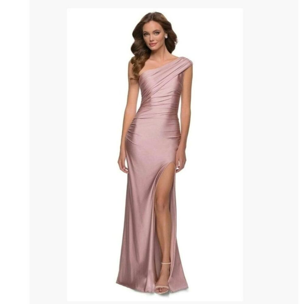 New La Femme pink one shoulder high slit prom formal dress gown #29619 sz 2